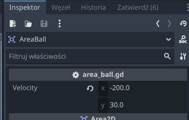 AreaPaddle test scene ball settings